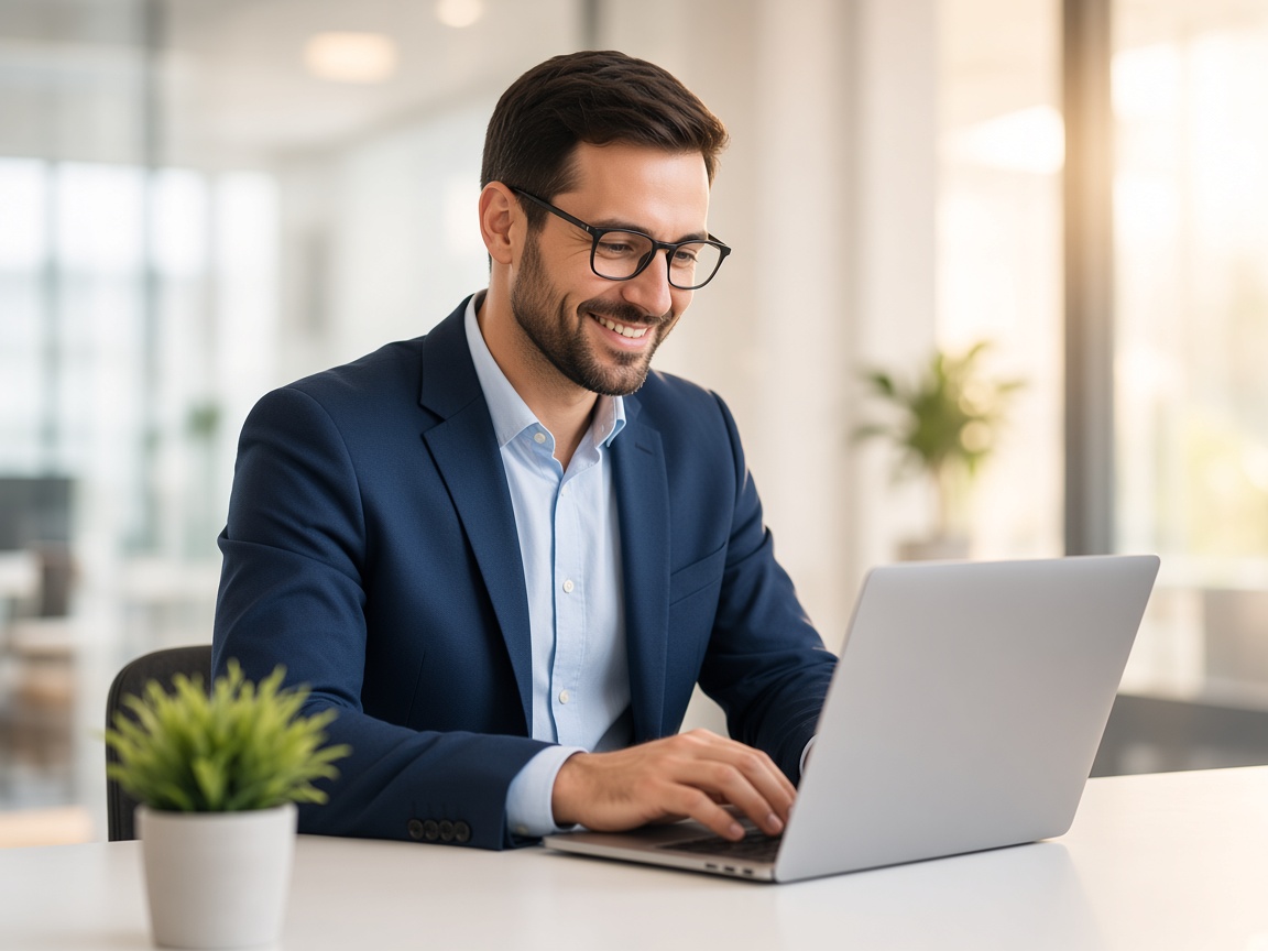 Business professional using SigmaBoyERP on a laptop